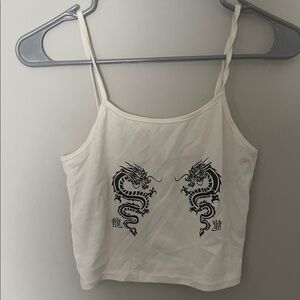 ROMWE White Camisole with Black Dragon Design